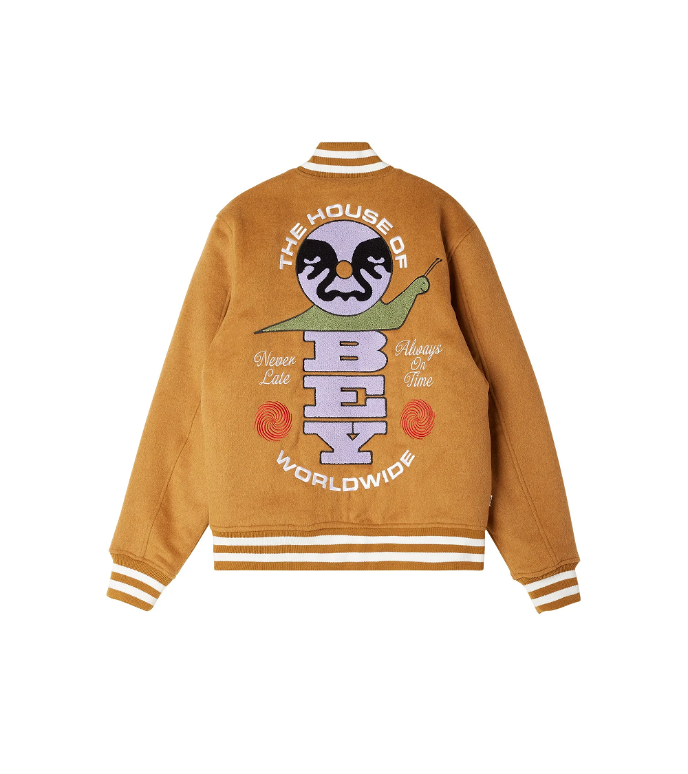 OBEY TIME VARSITY JACKET (BROWN)