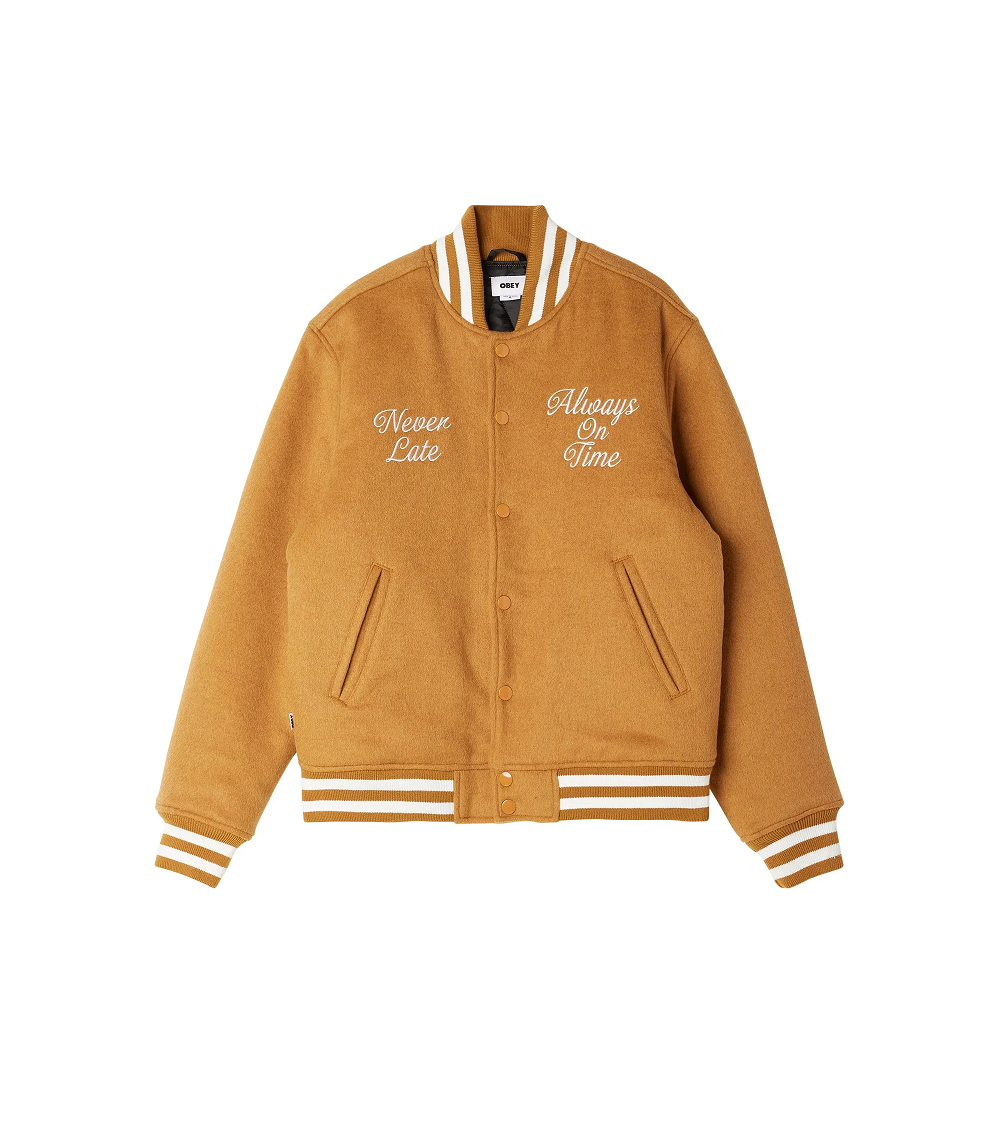 OBEY TIME VARSITY JACKET (BROWN)