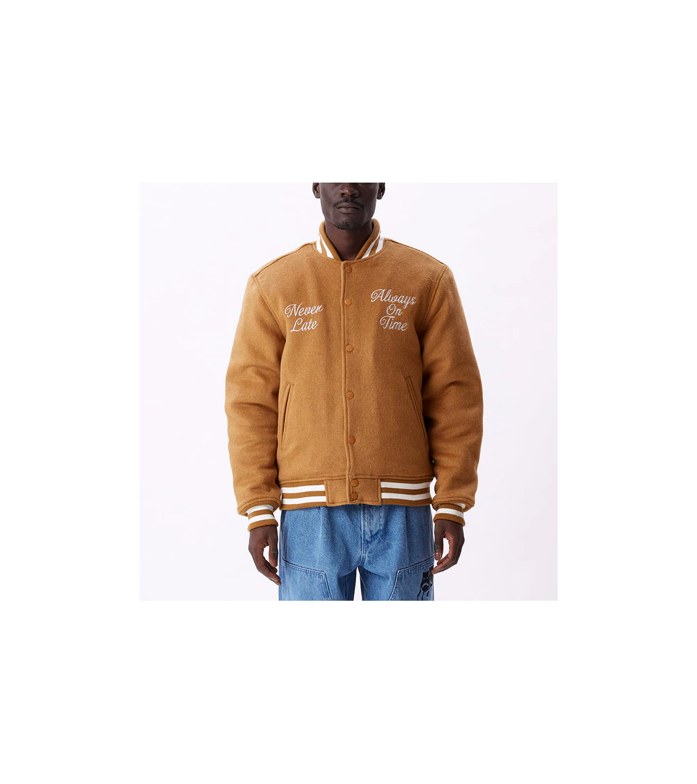OBEY TIME VARSITY JACKET (BROWN)